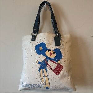 Coach White Tote with Blue and Red Accents